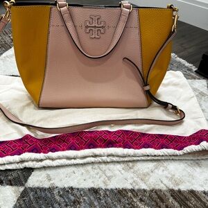 Stylish Pink and Yellow Tori Burch tote
